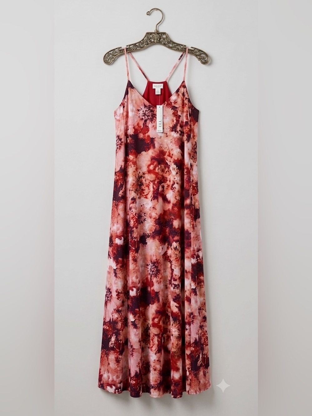 NWT Nicole Miller Watercolor Floral Satin Maxi Slip Pocket Dress XS